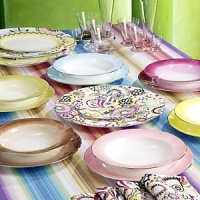 From the fashion house of Missoni, Margherita bone china is decorated with multicolor kaleidoscopic flowers. From the fashion house of Missoni, Margherita bone china is decorated with multicolor kaleidoscopic flowers.