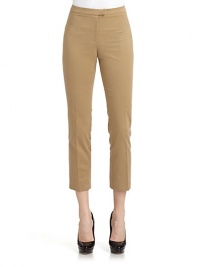 THE LOOKBanded waistCreased front and back legsZip fly with slide tab and button closureCropped silhouetteDarts at back waistTHE FITRise, about 9Inseam, about 26THE MATERIALCottonCARE & ORIGINDry cleanImportedModel shown is 5'11 (180cm) wearing US size 4. THE LOOKBanded waistCreased front and back legsZip fly with slide tab and button closureCropped silhouetteDarts at back waistTHE FITRise, about 9Inseam, about 26THE MATERIALCottonCARE & ORIGINDry cleanImportedModel shown is 5'11 (180cm) wearing US size 4.
