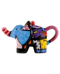 Larger than life, this mini Elephant teapot gets noticed with the vivid colors and bold patterns of Brazilian pop artist Romero Britto.