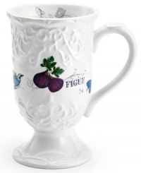 Ripe for the table, the Antique Countryside Fig mug exudes charm with embossed vines and colorful nature scenes in traditional white stoneware. Complements Italian Countryside and Antique White dinnerware, also by Mikasa. Ripe for the table, the Antique Countryside Fig mug exudes charm with embossed vines and colorful nature scenes in traditional white stoneware. Complements Italian Countryside and Antique White dinnerware, also by Mikasa.