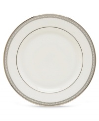 Metropolitan sensibility and modern design combine in this understated white bone china from Lenox's collection of dinnerware and dishes. Platinum gild along the edge is enhanced by a clean, platinum geometric pattern reminiscent of architectural details. Accent plates feature the geometric pattern along the interior verge, with a thin platinum band along the outer rim. Metropolitan sensibility and modern design combine in this understated white bone china from Lenox's collection of dinnerware and dishes. Platinum gild along the edge is enhanced by a clean, platinum geometric pattern reminiscent of architectural details. Accent plates feature the geometric pattern along the interior verge, with a thin platinum band along the outer rim.