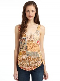 THE LOOKMulti-pattern designEmbroidery, beading and sequin detailsRound necklineSleevelessRuched sides with keyhole and tie closureU-shaped hemTHE FITAbout 24 from shoulder to hemTHE MATERIALCotton/modalCARE & ORIGINHand washImportedModel shown is 5'9 (175cm) wearing US size Small. THE LOOKMulti-pattern designEmbroidery, beading and sequin detailsRound necklineSleevelessRuched sides with keyhole and tie closureU-shaped hemTHE FITAbout 24 from shoulder to hemTHE MATERIALCotton/modalCARE & ORIGINHand washImportedModel shown is 5'9 (175cm) wearing US size Small.