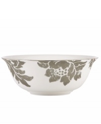 Mixing modern porcelain with antiqued blooms, the Lenox Silver Applique serving bowl has a fresh, romantic style all its own. With platinum banding to elevate holiday feasts and dinner parties with unforgettable elegance. Mixing modern porcelain with antiqued blooms, the Lenox Silver Applique serving bowl has a fresh, romantic style all its own. With platinum banding to elevate holiday feasts and dinner parties with unforgettable elegance.