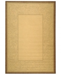Borrowing from the beautiful tradition of courtyard styling in warm-weather locales, Safavieh's Courtyard collection has a distinctly Mediterranean feel. A special sisal weave allows for a superior clarity of detail, while enhanced polypropylene makes these rugs thankfully low-maintenance and durable. This rug features a solid beige interior framed by a handsomely woven border in muted rose. Perfect for indoor or outdoor spaces. (Clearance) Borrowing from the beautiful tradition of courtyard styling in warm-weather locales, Safavieh's Courtyard collection has a distinctly Mediterranean feel. A special sisal weave allows for a superior clarity of detail, while enhanced polypropylene makes these rugs thankfully low-maintenance and durable. This rug features a solid beige interior framed by a handsomely woven border in muted rose. Perfect for indoor or outdoor spaces. (Clearance)