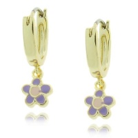 Lily Nily 18k Gold Overlay Lavender Enamel Hanging Flower Children's Hoop Earrings Lily Nily 18k Gold Overlay Lavender Enamel Hanging Flower Children's Hoop Earrings