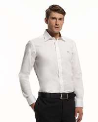 Woven, button front shirt with barrel cuffs and spread collar. Check pattern under cuffs and inside of collar with embroidered logo on front left chest. Woven, button front shirt with barrel cuffs and spread collar. Check pattern under cuffs and inside of collar with embroidered logo on front left chest.
