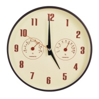 DecoMates Non-Ticking Silent Wall Clock with Built-In Thermometer Fahrenheit / Hygrometer - Retro Multiplex (Brown) DecoMates Non-Ticking Silent Wall Clock with Built-In Thermometer Fahrenheit / Hygrometer - Retro Multiplex (Brown)