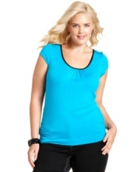 Make a memorable exit with ING's short sleeve plus size top, featuring a cutout back! (Clearance) Make a memorable exit with ING's short sleeve plus size top, featuring a cutout back! (Clearance)