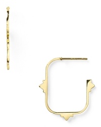 A little bit luxe, a little bit Lower East Side, this pair of Rebecca Minkoff hoop earrings defines your look with distinct downtown flair, finished in plated metal. A little bit luxe, a little bit Lower East Side, this pair of Rebecca Minkoff hoop earrings defines your look with distinct downtown flair, finished in plated metal.