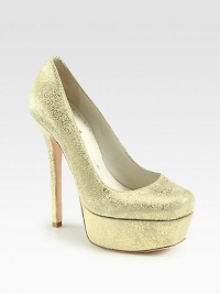 A cha-cha heel and sturdy platform heighten this crackled metallic suede pump. Self-covered heel, 5¾ (145mm)Covered platform, 1½ (40mm)Compares to a 4¼ heel (110mm)Crackled metallic suede upperLeather lining and solePadded insoleImported A cha-cha heel and sturdy platform heighten this crackled metallic suede pump. Self-covered heel, 5¾ (145mm)Covered platform, 1½ (40mm)Compares to a 4¼ heel (110mm)Crackled metallic suede upperLeather lining and solePadded insoleImported