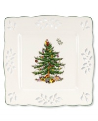 When it's that time of year, bring out the signs of the season. Beautiful cut-out detailing borders the colorful Christmas tree on this square tray from Spode's collection of serveware and serving dishes. It's the perfect accent to your holiday entertaining. When it's that time of year, bring out the signs of the season. Beautiful cut-out detailing borders the colorful Christmas tree on this square tray from Spode's collection of serveware and serving dishes. It's the perfect accent to your holiday entertaining.