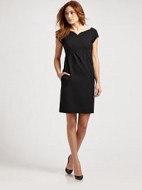 THE LOOKSweetheart necklineCap sleevesFrench dartsEmpire waistSide slash pocketsSide zipperTHE FITAbout 35 from shoulder to hemTHE MATERIAL55% polyester/45% silkFully linedCARE & ORIGINDry cleanMade in Italy THE LOOKSweetheart necklineCap sleevesFrench dartsEmpire waistSide slash pocketsSide zipperTHE FITAbout 35 from shoulder to hemTHE MATERIAL55% polyester/45% silkFully linedCARE & ORIGINDry cleanMade in Italy