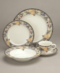 Throughout the world, the name Mikasa is synonymous with unparalleled taste and quality in fine tableware, giftware, and collectibles. The Garden Harvest dinnerware collection brings distinctive Mikasa design to your informal entertaining, in a fresh, clear pattern of summer fruits on creamy white glazed stoneware. (Clearance) Throughout the world, the name Mikasa is synonymous with unparalleled taste and quality in fine tableware, giftware, and collectibles. The Garden Harvest dinnerware collection brings distinctive Mikasa design to your informal entertaining, in a fresh, clear pattern of summer fruits on creamy white glazed stoneware. (Clearance)