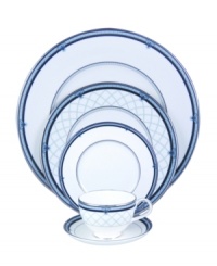 Imbue your dinnerware with English country charm when you set it with the Countess place settings collection form Royal Doulton. A lattice design is accented by cobalt and silver bands as well as delicate paisley flowers.