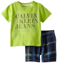 Calvin Klein Baby-boys Infant Tee with Plaided Shorts, Green, 18 Months Calvin Klein Baby-boys Infant Tee with Plaided Shorts, Green, 18 Months