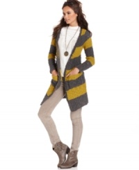 In a nubby striped knit, this Free People cardigan is perfect for layering on-trend texture! In a nubby striped knit, this Free People cardigan is perfect for layering on-trend texture!