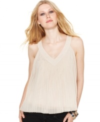 Allover pleats make this Kensie chiffon tank a hot pick for a stylish summer look! Allover pleats make this Kensie chiffon tank a hot pick for a stylish summer look!