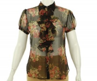 Lauren Ralph Lauren Sheer Short Sleeve Blouse Brown Multi L Lauren Ralph Lauren Sheer Short Sleeve Blouse Brown Multi L