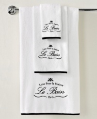 Parisian-inspired elegance transforms the bathroom with this Le Bain hand towel from Kassatex, featuring beautiful Egyptian cotton embellished with embroidered French words for a classic and refined look. Parisian-inspired elegance transforms the bathroom with this Le Bain hand towel from Kassatex, featuring beautiful Egyptian cotton embellished with embroidered French words for a classic and refined look.