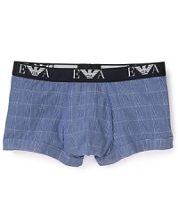 Your style starts with this comfy check trunk from Emporio Armani, accented with a logo waistband and contrast topstitching. Your style starts with this comfy check trunk from Emporio Armani, accented with a logo waistband and contrast topstitching.