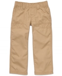 Carter's elastic-waist pants in fabrics and construction tough enough to take on the little guy. Carter's elastic-waist pants in fabrics and construction tough enough to take on the little guy.