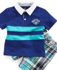 All hands on deck. Easily navigate the day with the help of this sea-inspired striped polo shirt and plaid short set from Nautica. All hands on deck. Easily navigate the day with the help of this sea-inspired striped polo shirt and plaid short set from Nautica.