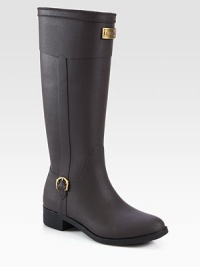 A leather-like finish adds luxe style to this rainy weather staple in durable rubber with brass tone hardware. Rubber heel, 1¼ (30mm)Shaft, 14½Leg circumference, 14Leather-finished rubber upperNylon liningRubber trek solePadded insoleImported A leather-like finish adds luxe style to this rainy weather staple in durable rubber with brass tone hardware. Rubber heel, 1¼ (30mm)Shaft, 14½Leg circumference, 14Leather-finished rubber upperNylon liningRubber trek solePadded insoleImported