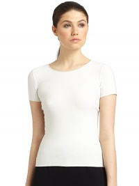 THE LOOKCrewneckShort sleevesPullover styleTHE FITAbout 20½ from shoulder to hemTHE MATERIAL83% viscose/17% polyesterCARE & ORIGINHand wash or dry cleanMade in ItalyModel shown is 5'10½ (179cm) wearing US size 2. THE LOOKCrewneckShort sleevesPullover styleTHE FITAbout 20½ from shoulder to hemTHE MATERIAL83% viscose/17% polyesterCARE & ORIGINHand wash or dry cleanMade in ItalyModel shown is 5'10½ (179cm) wearing US size 2.