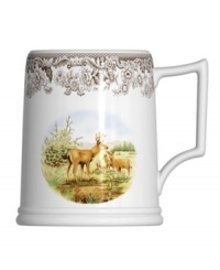 Enjoy the outdoors more. Illustrated with gentle mule deer and Spode's 1828 British flowers border, the Woodland tankard beer mug offers a brand new way to toast and take in the scenery. Deer appear on both sides of mug. Enjoy the outdoors more. Illustrated with gentle mule deer and Spode's 1828 British flowers border, the Woodland tankard beer mug offers a brand new way to toast and take in the scenery. Deer appear on both sides of mug.