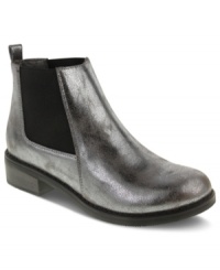 The metallic upper lends shine and subtle glamour to Dirty Laundry's Sada Beetle booties. The elastic gore that stretches around the ankle provides both comfort and stark color contrast. The metallic upper lends shine and subtle glamour to Dirty Laundry's Sada Beetle booties. The elastic gore that stretches around the ankle provides both comfort and stark color contrast.