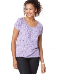 The cotton tee gets feminine with a dainty floral print inspired by embroidery, from Karen Scott. The cotton tee gets feminine with a dainty floral print inspired by embroidery, from Karen Scott.