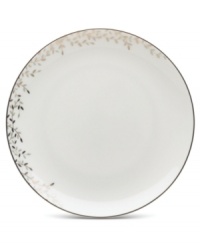 Fringed with shimmering leaves of platinum and mica, this bone china bread and butter plate turns your table into a springtime utopia. Its sleek coupe shape is a vision of modern elegance in platinum-banded white. Fringed with shimmering leaves of platinum and mica, this bone china bread and butter plate turns your table into a springtime utopia. Its sleek coupe shape is a vision of modern elegance in platinum-banded white.