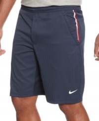Keep your swing consistent and your style comfortable with these Dri-Fit tennis shorts from Nike. Keep your swing consistent and your style comfortable with these Dri-Fit tennis shorts from Nike.