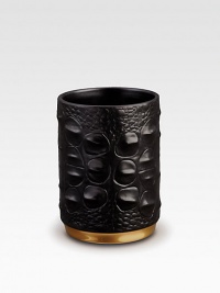 A touch of the wild for the office, den or bedroom, beautifully crafted in porcelain with crocodile texture and goldplated edges. PorcelainGoldplated edges3H X 2 diam.Wipe cleanImported A touch of the wild for the office, den or bedroom, beautifully crafted in porcelain with crocodile texture and goldplated edges. PorcelainGoldplated edges3H X 2 diam.Wipe cleanImported