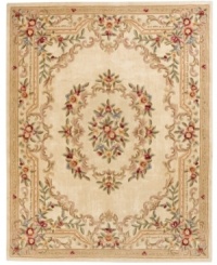 Modeled after 17th century Aubusson rugs, the Jade area rug offers a traditional floral motif in a contemporary cream and ivory colorway. Crafted of rich wool. Modeled after 17th century Aubusson rugs, the Jade area rug offers a traditional floral motif in a contemporary cream and ivory colorway. Crafted of rich wool.
