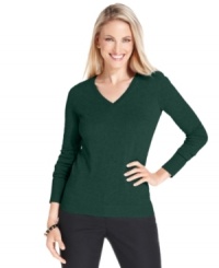 Charter Club's V-neck sweater is an instant classic. Pair it with sleek pants in a cropped silhouette for everyday chic. Charter Club's V-neck sweater is an instant classic. Pair it with sleek pants in a cropped silhouette for everyday chic.