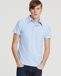 Diesel makes modern innovation look easy in this super-soft cotton polo, featuring unfinished edges and a uniquely shaped chest pocket for added flair. Diesel makes modern innovation look easy in this super-soft cotton polo, featuring unfinished edges and a uniquely shaped chest pocket for added flair.