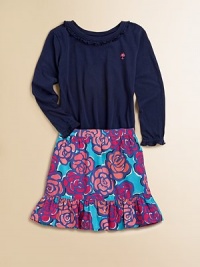 Long-sleeved, cotton tee is adorned with logo embroidery and ruffles for sweet, girly style.Ruffled round necklineLong sleeves with ruffled cuffsPullover styleFringed hemCottonMachine washImported Long-sleeved, cotton tee is adorned with logo embroidery and ruffles for sweet, girly style.Ruffled round necklineLong sleeves with ruffled cuffsPullover styleFringed hemCottonMachine washImported