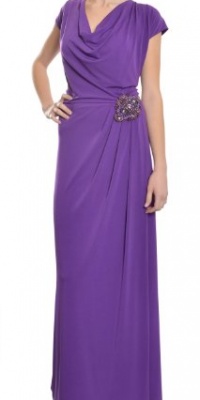 David Meister Women's Flattering Jersey Knit Jeweled Gown 22W Purple