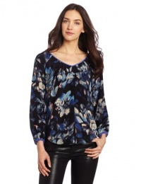 Rebecca Taylor Women's Hawaii 5-0 Printed Gathered V-Neck Top, Black, 2 Rebecca Taylor Women's Hawaii 5-0 Printed Gathered V-Neck Top, Black, 2