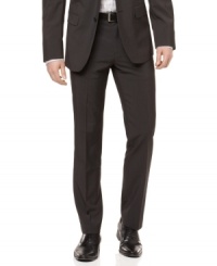 No matter your size, these modern slim-cut pants from Calvin Klein can help you achieve a leaner silhouette. No matter your size, these modern slim-cut pants from Calvin Klein can help you achieve a leaner silhouette.