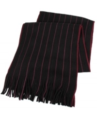Pinstripes in a way you probably haven't worn them before: Up and down a cozy winter muffler from Tallia.