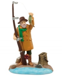 A fisherman gets a nibble just in time; a perfect figurine to coordinate with any country building from the Dickens' Village from Department 56. Crafted of hand-painted porcelain. A fisherman gets a nibble just in time; a perfect figurine to coordinate with any country building from the Dickens' Village from Department 56. Crafted of hand-painted porcelain.