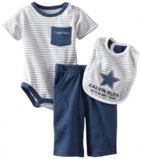 Calvin Klein Baby-boys Newborn Bodysuit Pant Set with Bib Navy, Blue, 3-6 Months Calvin Klein Baby-boys Newborn Bodysuit Pant Set with Bib Navy, Blue, 3-6 Months