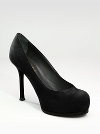 Soft suede platform style with gently rounded toe is a modern classic.Self-covered heel, 4 (100mm) Hidden platform, 1 (25mm) Compares to a 3 heel, (75mm) Leather lining and sole Padded insole Made in ItalyOUR FIT MODEL RECOMMENDS ordering one half size up as this style runs small. Soft suede platform style with gently rounded toe is a modern classic.Self-covered heel, 4 (100mm) Hidden platform, 1 (25mm) Compares to a 3 heel, (75mm) Leather lining and sole Padded insole Made in ItalyOUR FIT MODEL RECOMMENDS ordering one half size up as this style runs small.