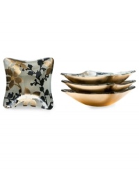 Full of festive allure, Midnight Garden bowls feature gold blooms shimmering against dark silhouettes in solid glass. From Prima Design. Full of festive allure, Midnight Garden bowls feature gold blooms shimmering against dark silhouettes in solid glass. From Prima Design.