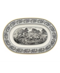 Depicting a classic pastoral scene in premium porcelain, this Audun oval platter coordinates beautifully with the entire Audun country dinnerware collection from Villeroy & Boch. With a floral border and pale yellow trim. Depicting a classic pastoral scene in premium porcelain, this Audun oval platter coordinates beautifully with the entire Audun country dinnerware collection from Villeroy & Boch. With a floral border and pale yellow trim.
