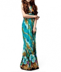 Floral Print Silky Long Maxi Dress - Green Floral Print Silky Long Maxi Dress - Green