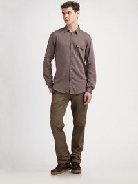 Slender stripes on pure cotton are both relaxed and refined.Button placket Single button flap chest pocket Long sleeves with button cuffs and roll-up tabs Back yoke Cotton Machine wash Imported Slender stripes on pure cotton are both relaxed and refined.Button placket Single button flap chest pocket Long sleeves with button cuffs and roll-up tabs Back yoke Cotton Machine wash Imported