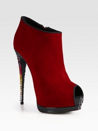 Light-catching crystals adorn the heel of this suede peep toe silhouette, with a patent leather platform and grosgrain trim. Crystal-coated heel, 5½ (140mm)Patent leather platform, 2 (50mm)Compares to a 3½ heel (90mm)Suede upper with grosgrain ribbon trimPeep toeSide zipLeather lining and solePadded insoleMade in Italy Light-catching crystals adorn the heel of this suede peep toe silhouette, with a patent leather platform and grosgrain trim. Crystal-coated heel, 5½ (140mm)Patent leather platform, 2 (50mm)Compares to a 3½ heel (90mm)Suede upper with grosgrain ribbon trimPeep toeSide zipLeather lining and solePadded insoleMade in Italy